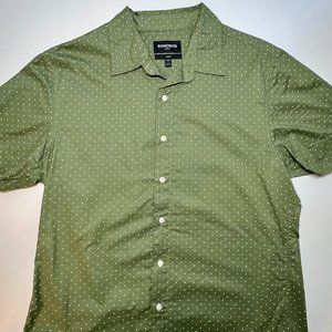 Men’s Green and White Polka Dot Bonobos Slim Fit Short Sleeve Shirt Size Large
